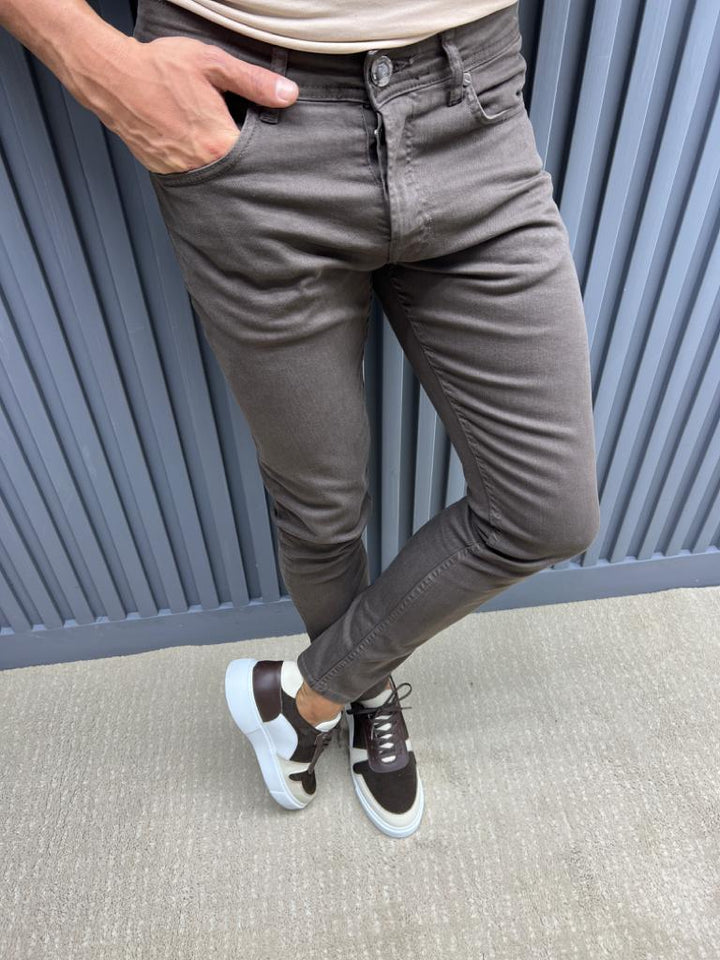 Jean Slim Fit Avec Poches Latérales - Marron