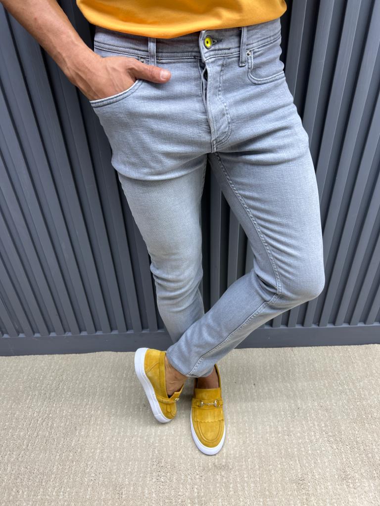 Slim Fit Jeans With Side Pockets - Grey