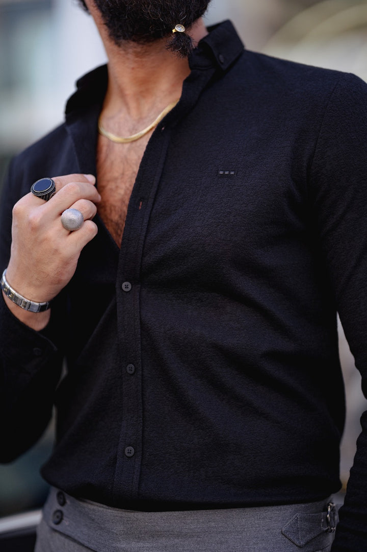 Slim Fit Lycra Long Sleeve Shirt - Black