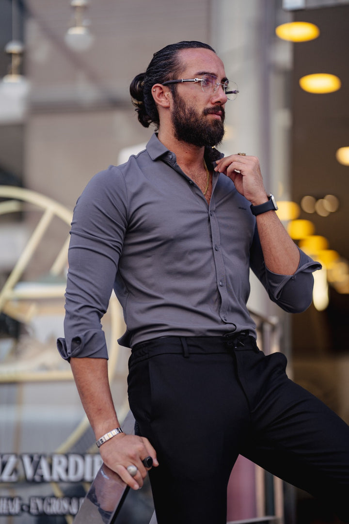 Slim Fit Lycra Long Sleeve Shirt - Gray