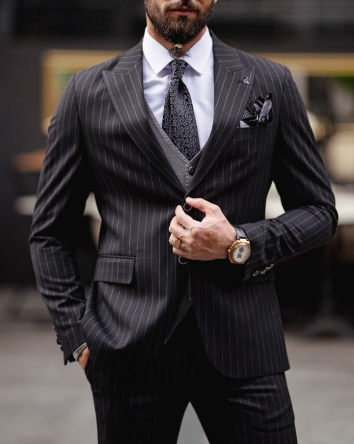 Slim Fit Plaid Detailed Suit - Black