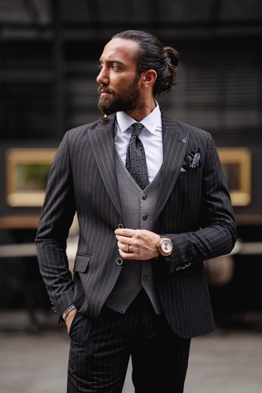 Slim Fit Plaid Detailed Suit - Black