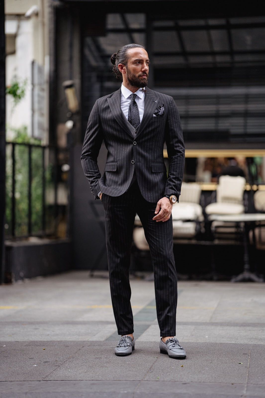 Slim Fit Plaid Detailed Suit - Black