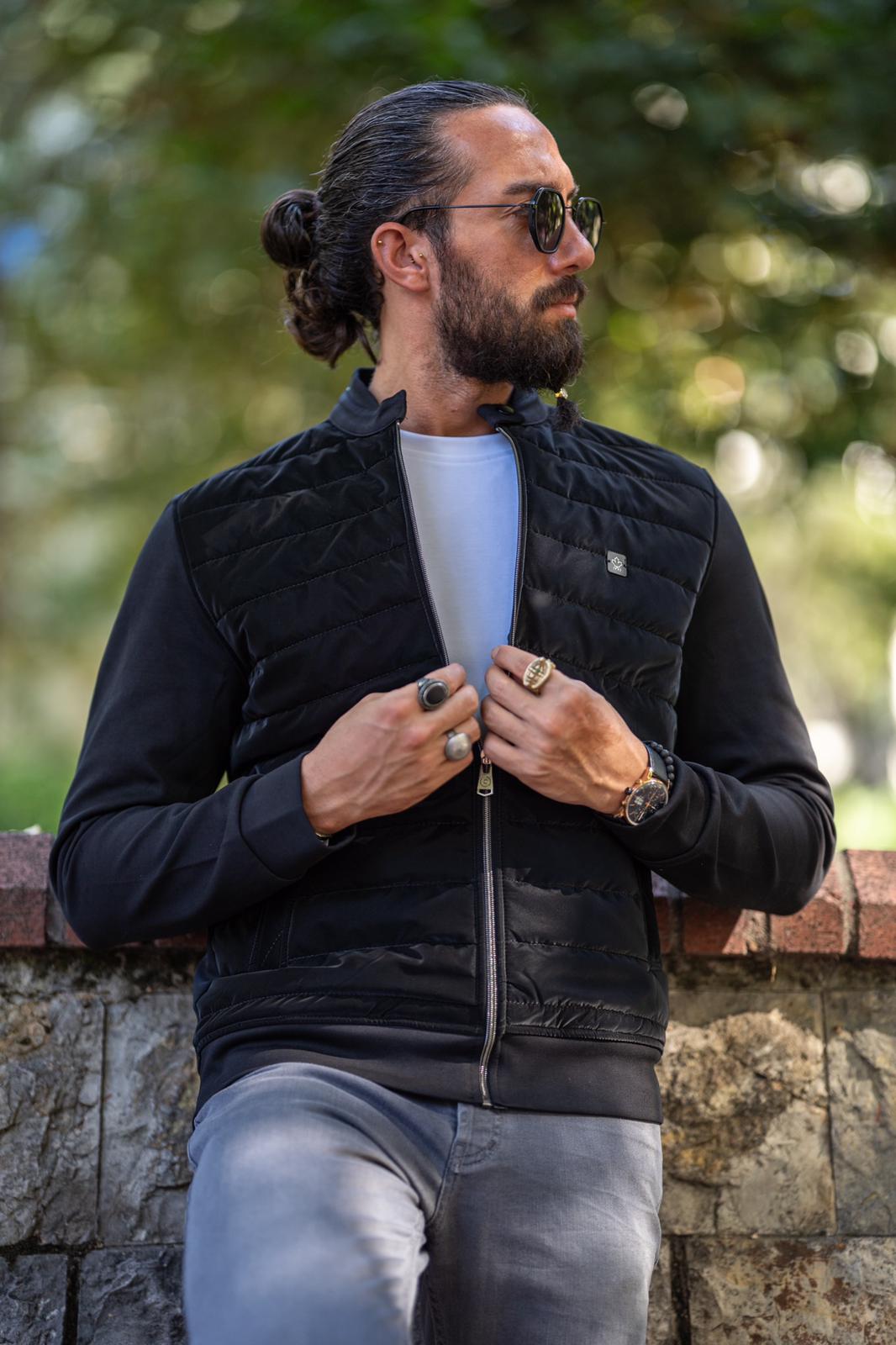 Manteau Capitone Coupe Slim Design Spécial - Noir