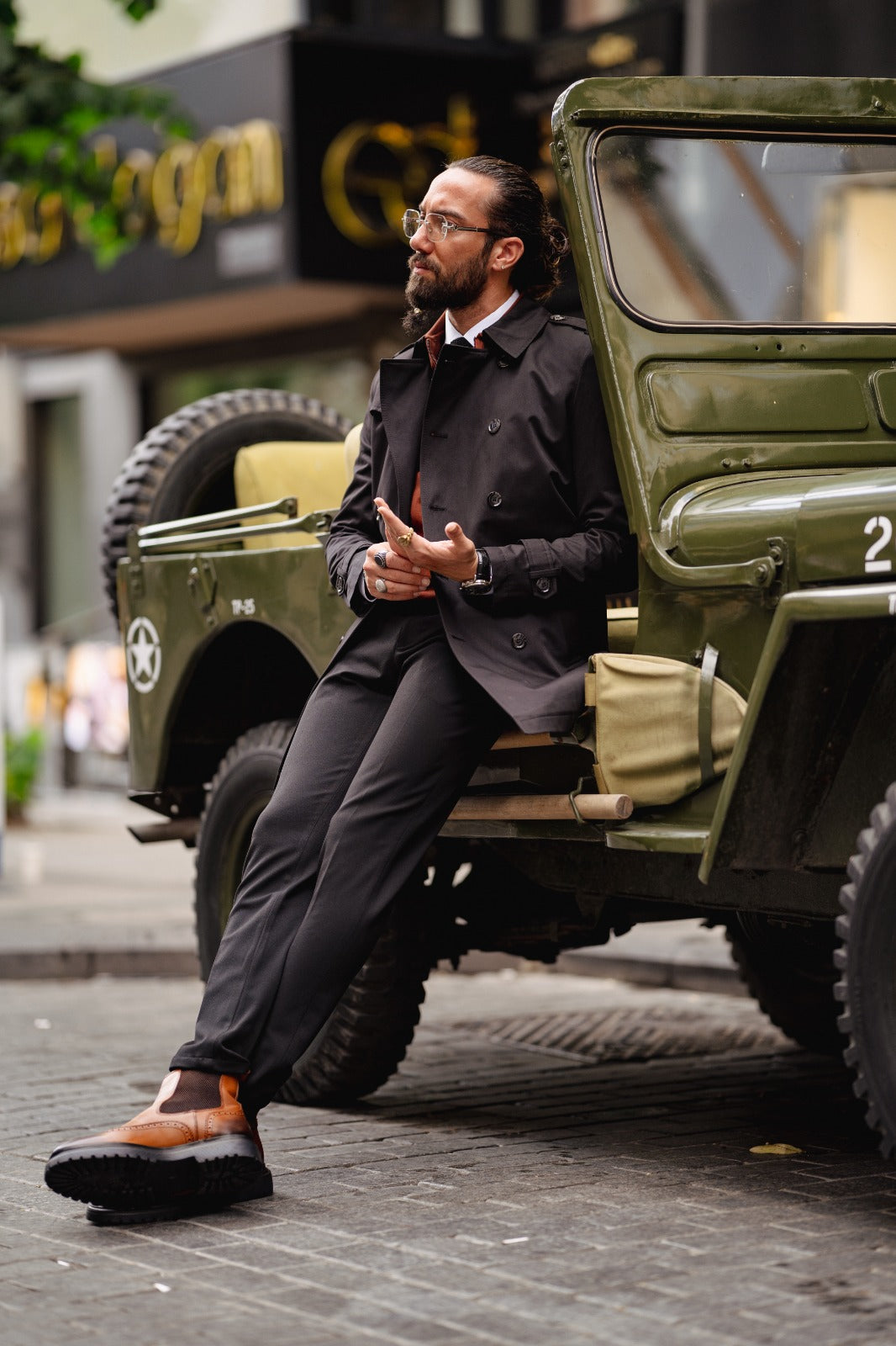 Trench-coat à Col Large Coupe Slim Design Spécial - Noir