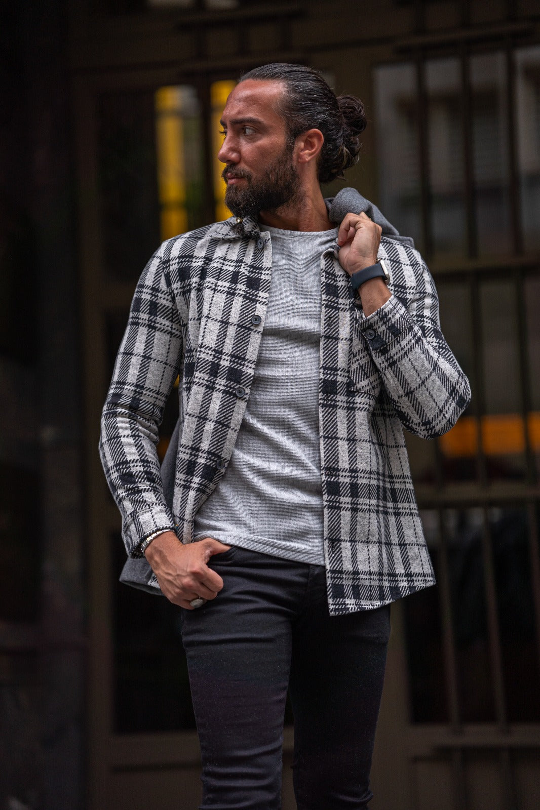 Slim Fit Stripe Detailed Lumberjack Shirt - Black