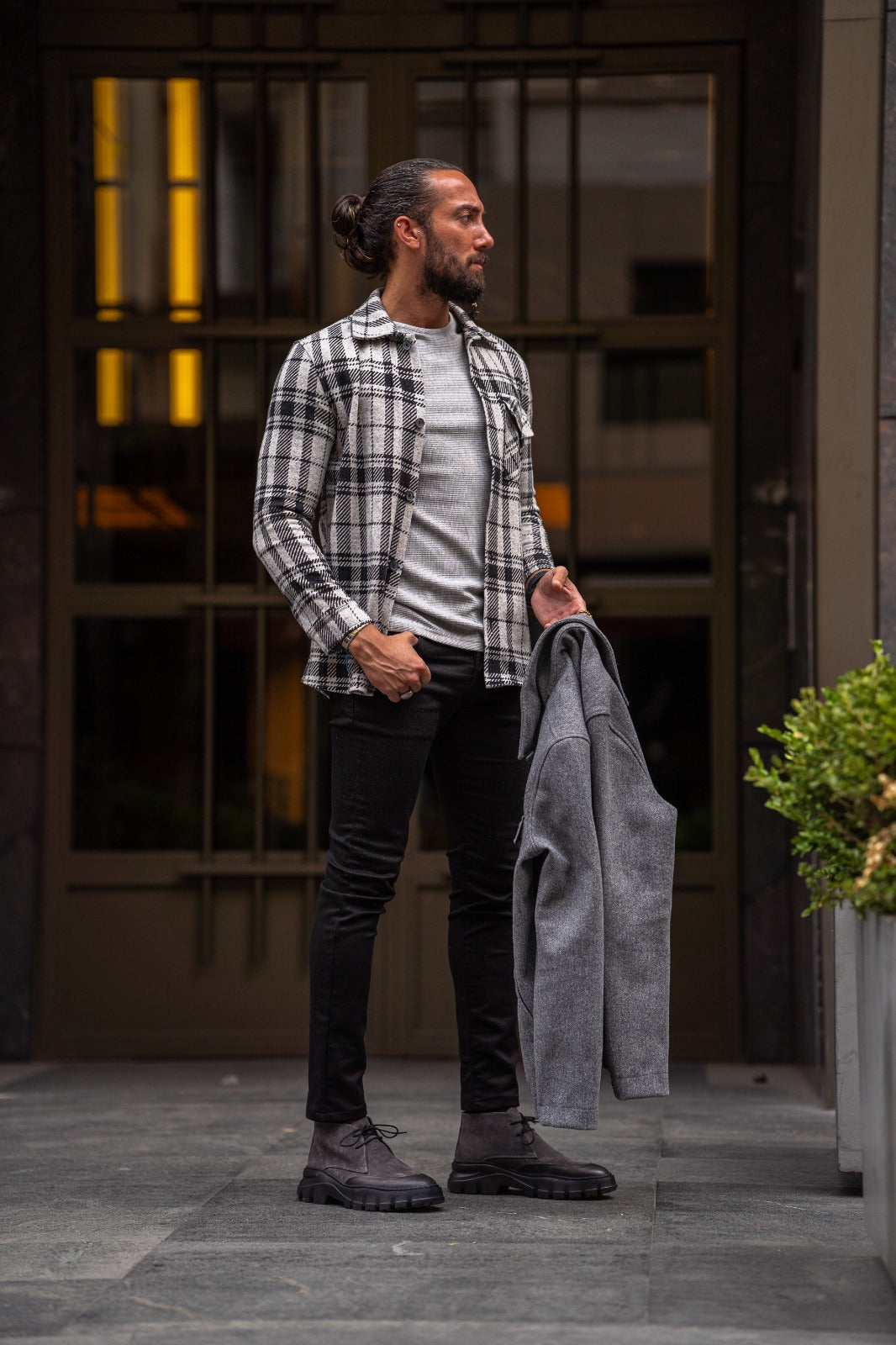 Slim Fit Stripe Detailed Lumberjack Shirt - Black