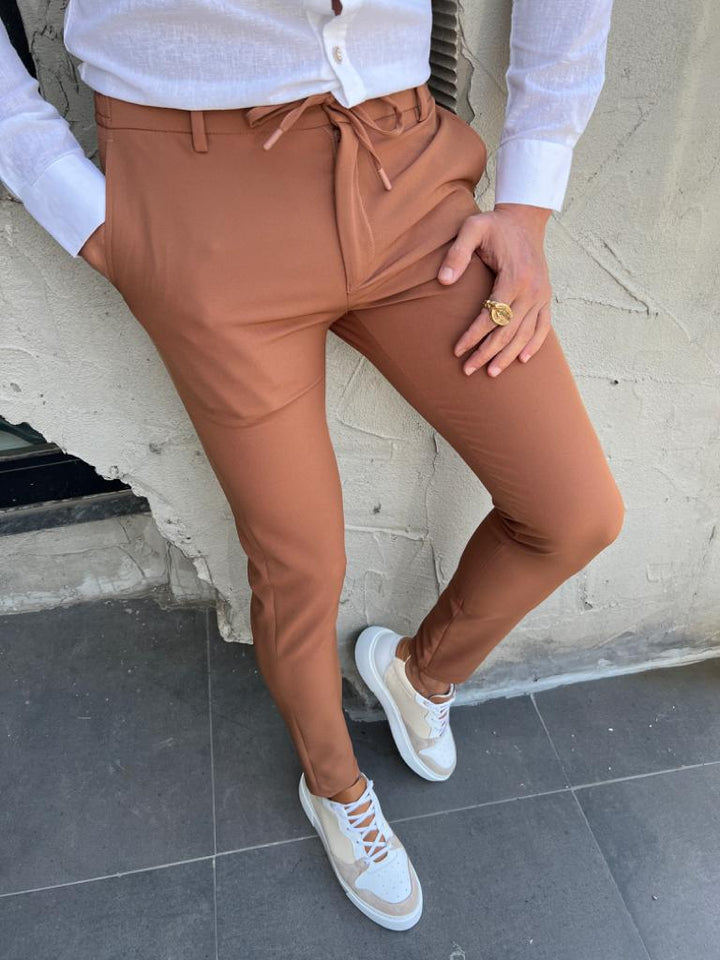 Pantalon de jogging à taille fine et détails en corde - Camel