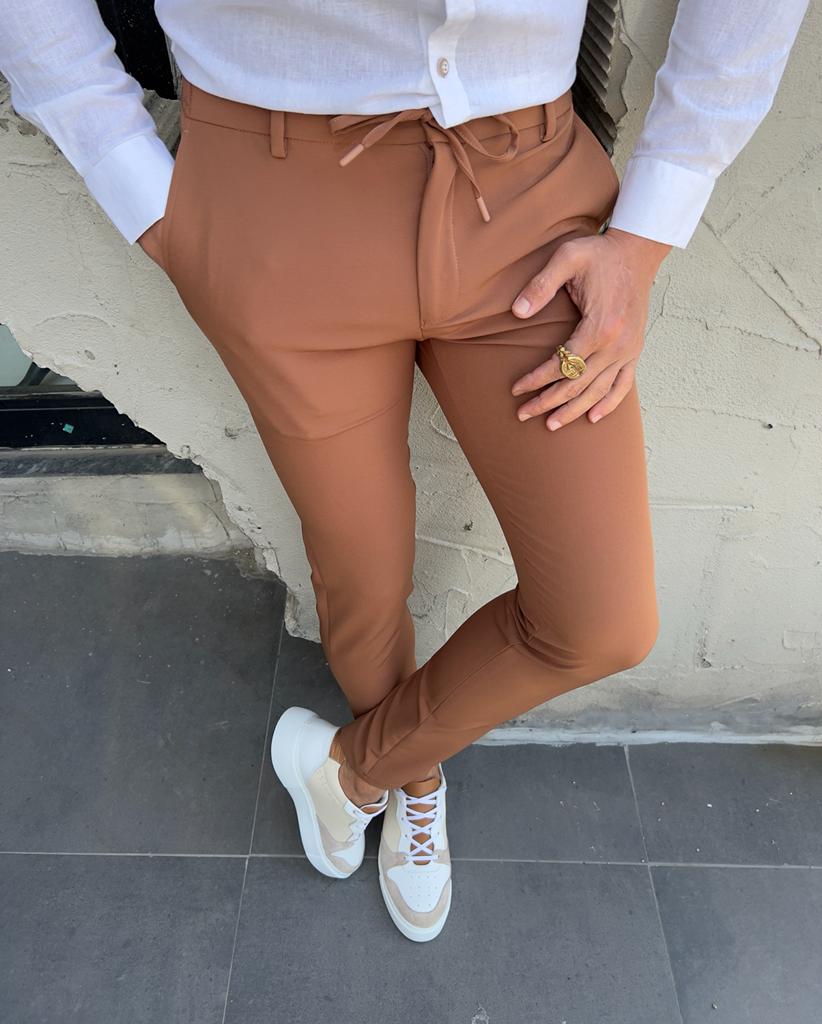 Slim Waist Rope Detail Jogger Pants - Camel