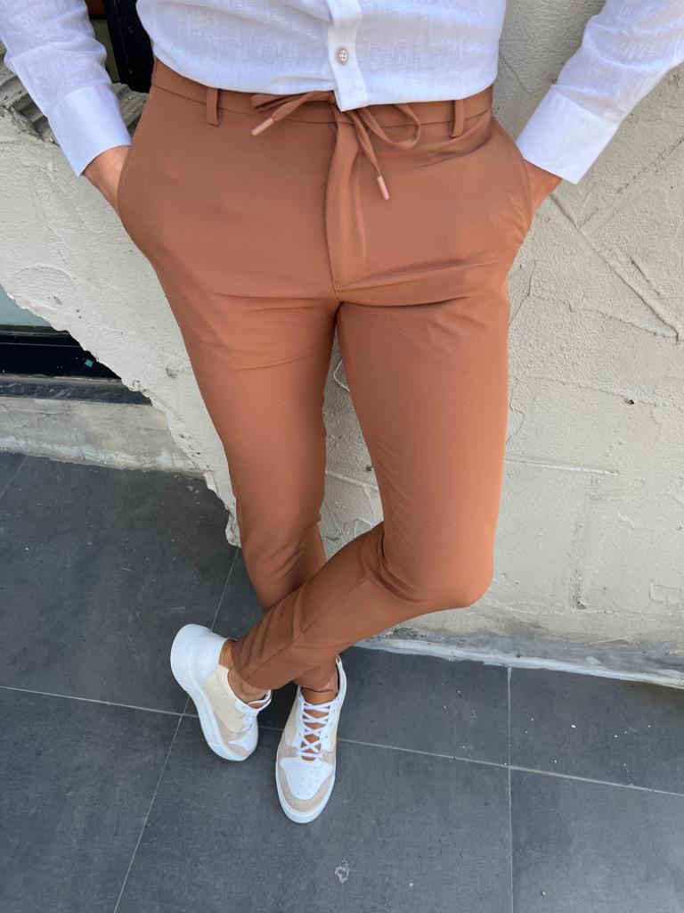 Pantalon de jogging à taille fine et détails en corde - Camel