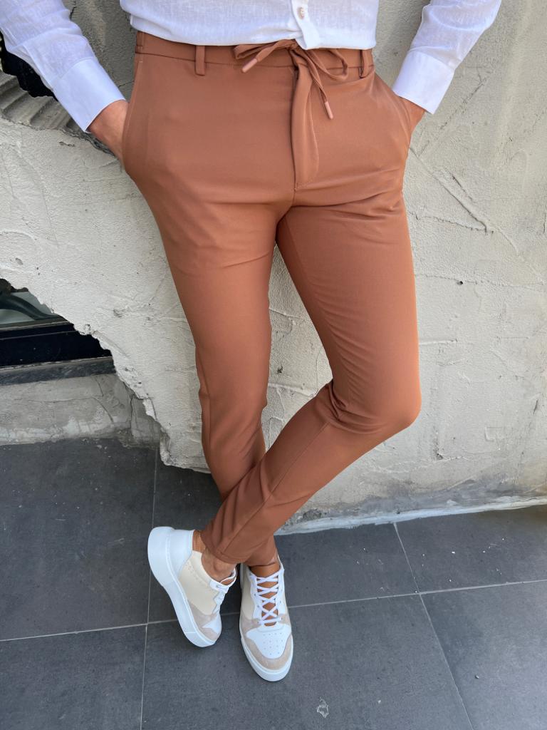 Pantalon de jogging à taille fine et détails en corde - Camel