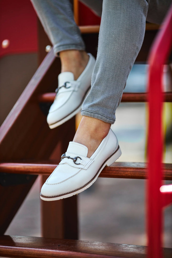 Special Design Buckle Detailed Floater Loafer- White