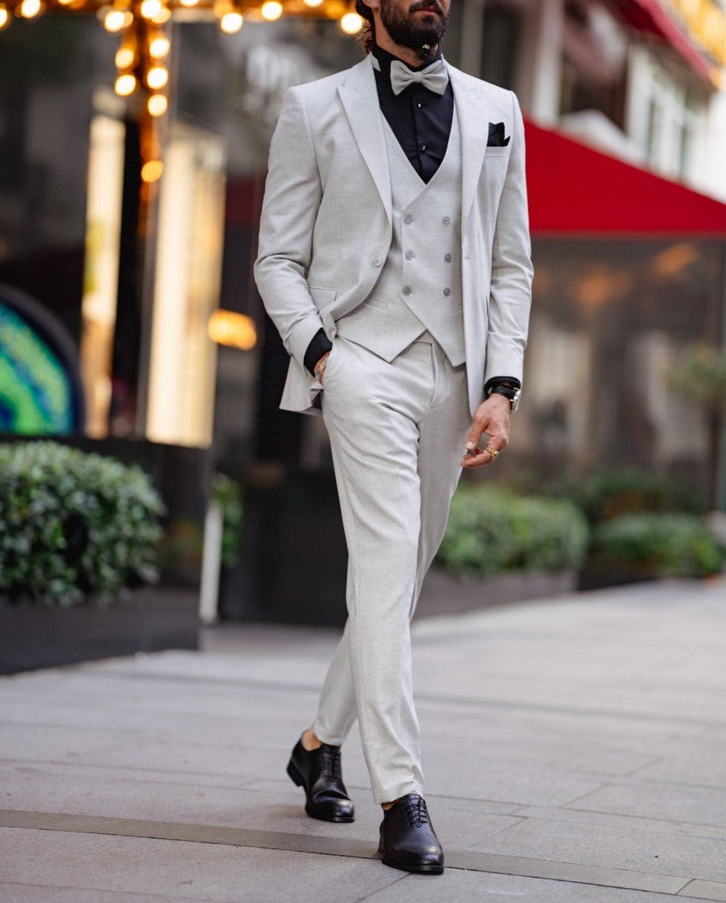 Special Design Linen Fabric Wedding Suit - Gray