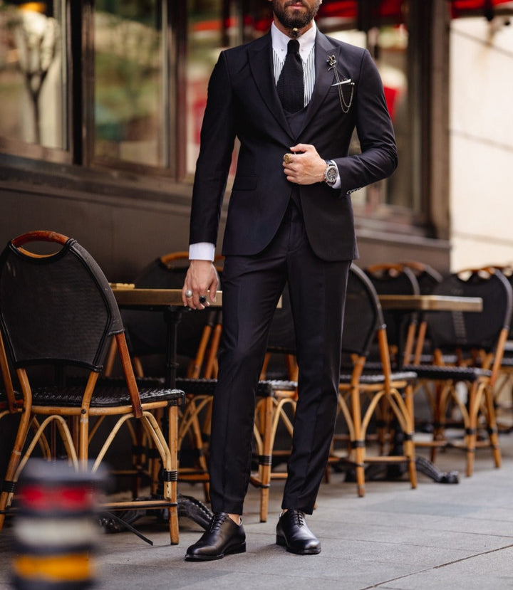 Special Design Mono Collar Suit - Black