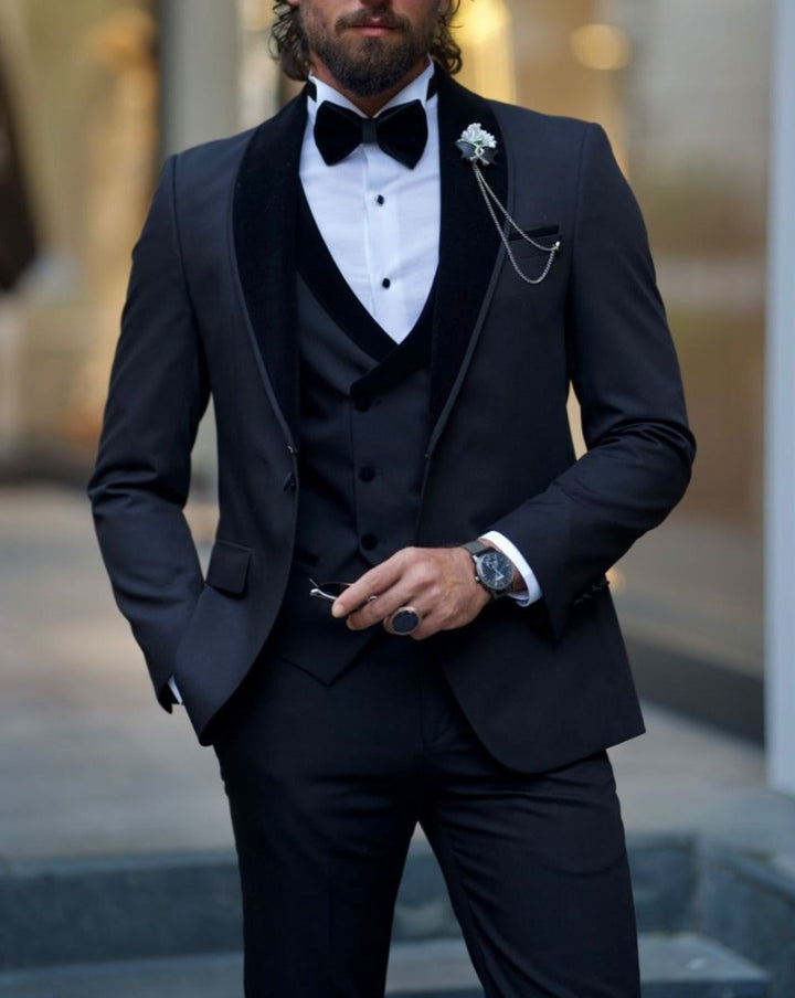 Special Design Velvet Collar Tuxedo - Black