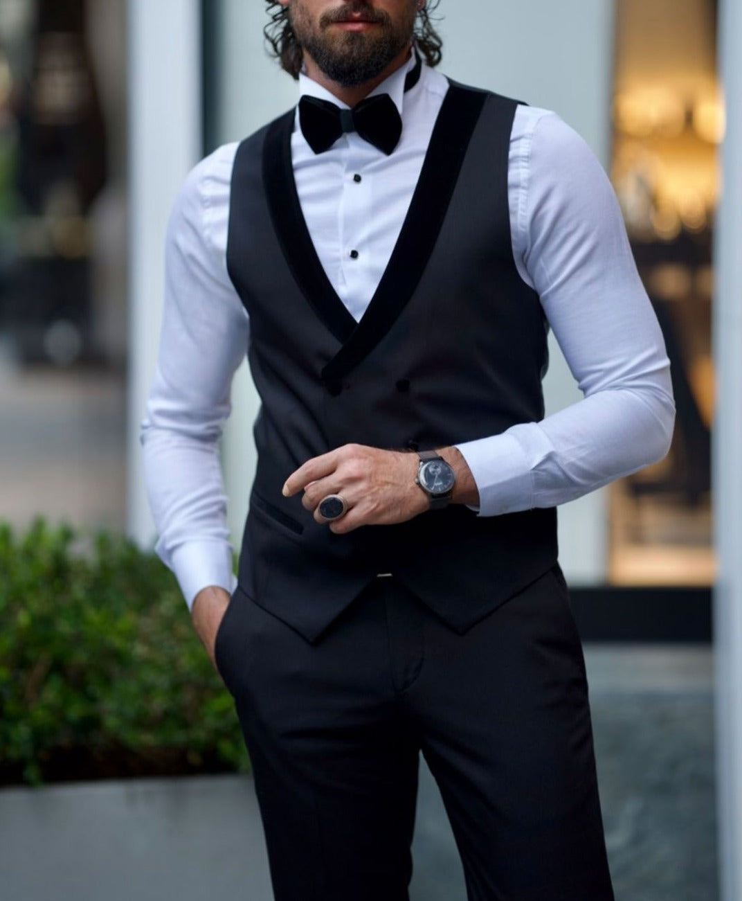 Special Design Velvet Collar Tuxedo - Black