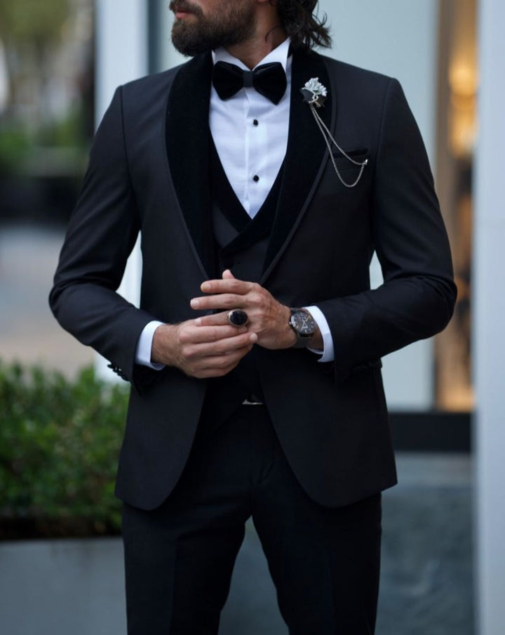 Special Design Velvet Collar Tuxedo - Black