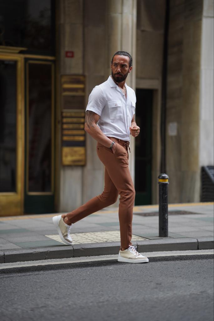 High Collar Slim Fit Shirt - White