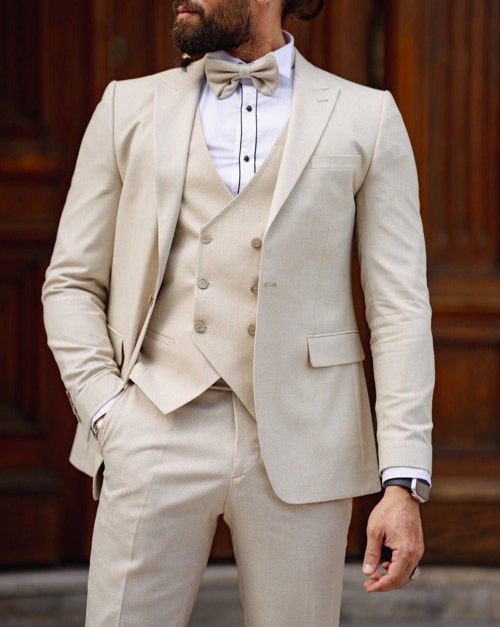 Linen Fabric Wedding Suit - Beige