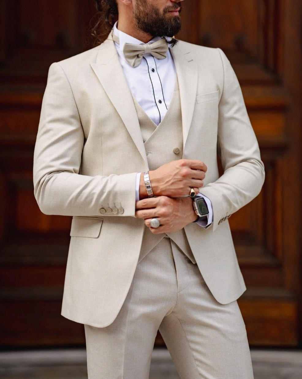 Linen Fabric Wedding Suit - Beige