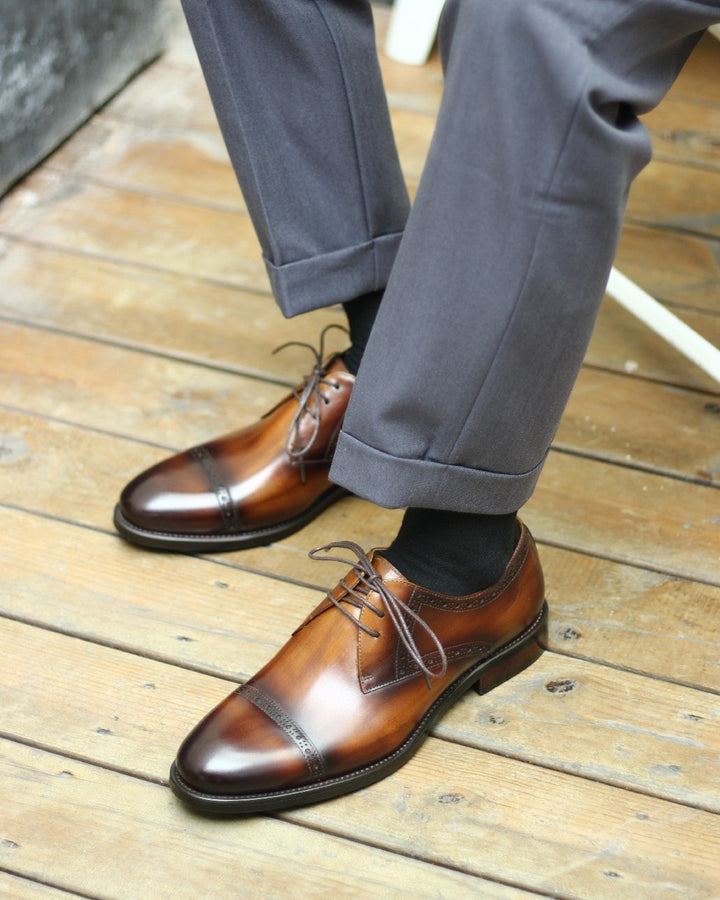 Cap Toe Quarter Brogue Derby Shoes