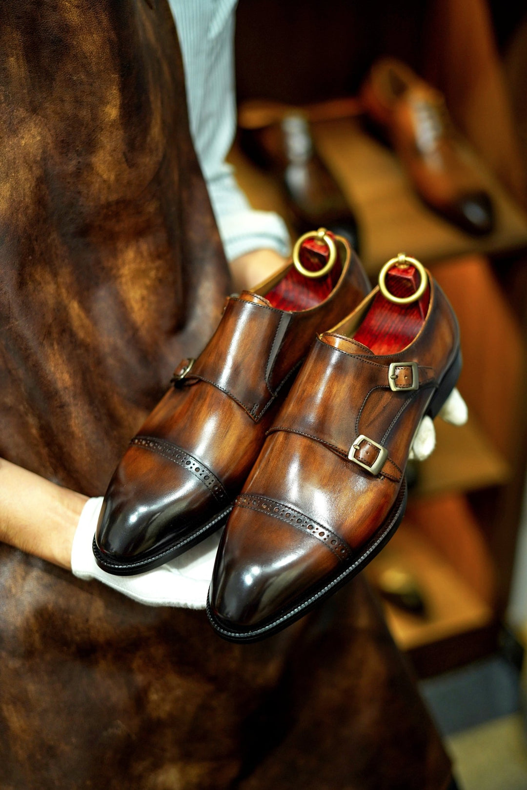 Double Monk Strap Leather Shoes