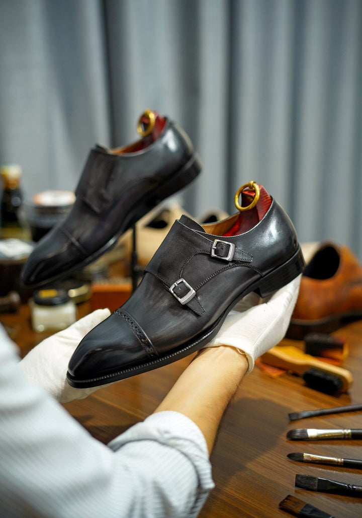 Double Monk Strap Leather Shoes