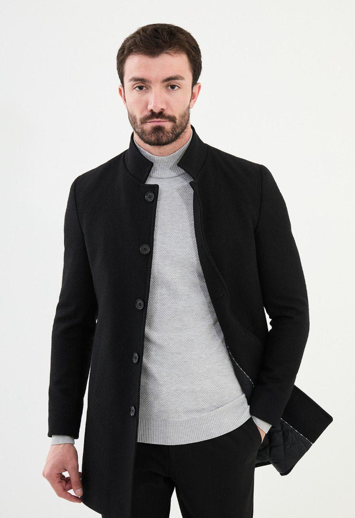 Special Design Slim Fit Black Coat