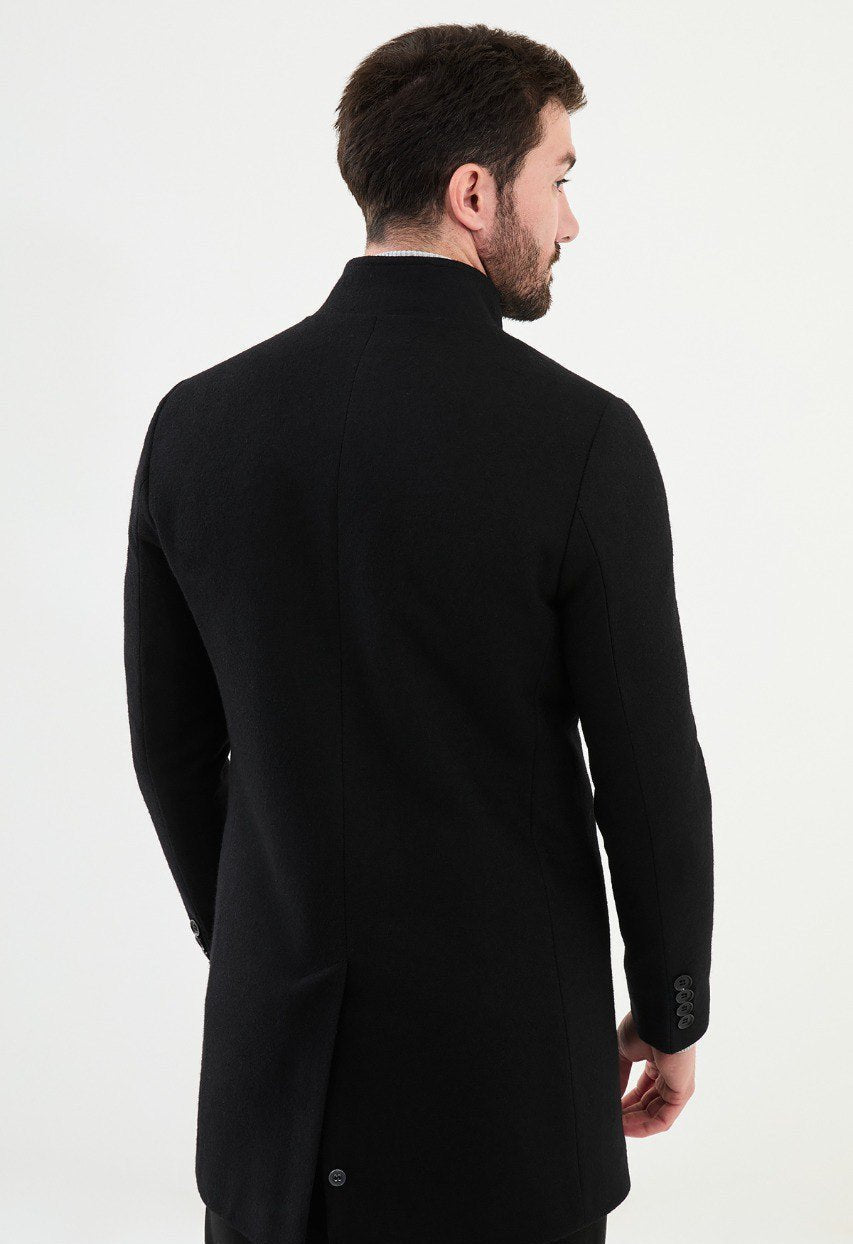 Special Design Slim Fit Black Coat