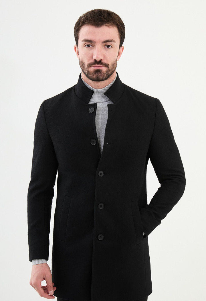 Special Design Slim Fit Black Coat