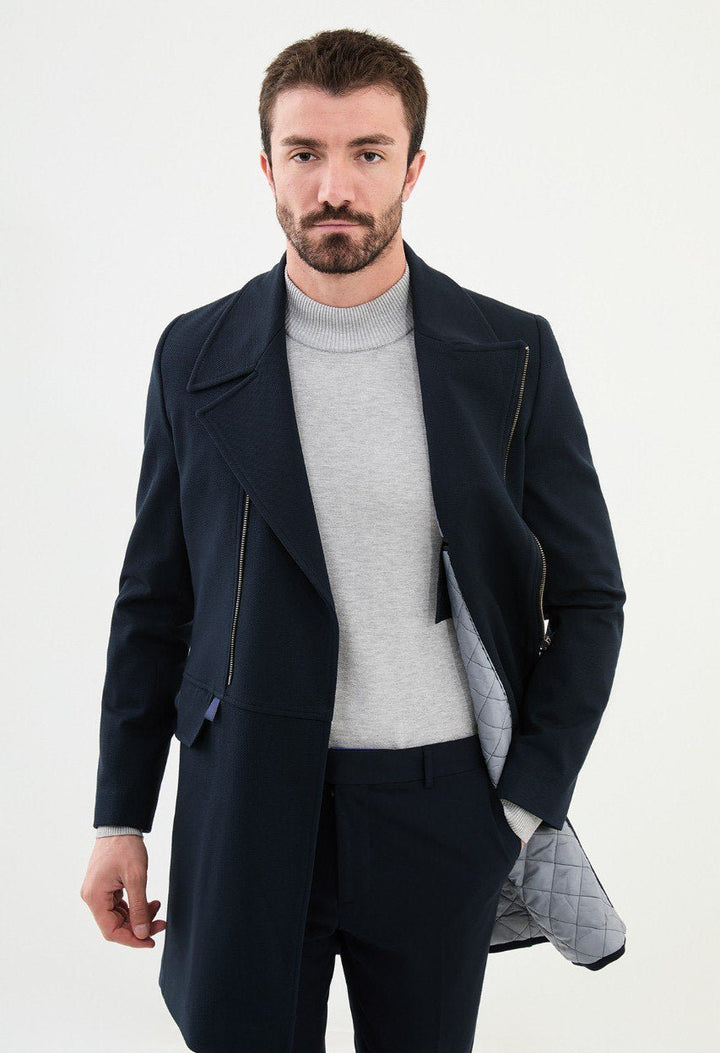 Special Design Slim Fit Navy Blue Coat