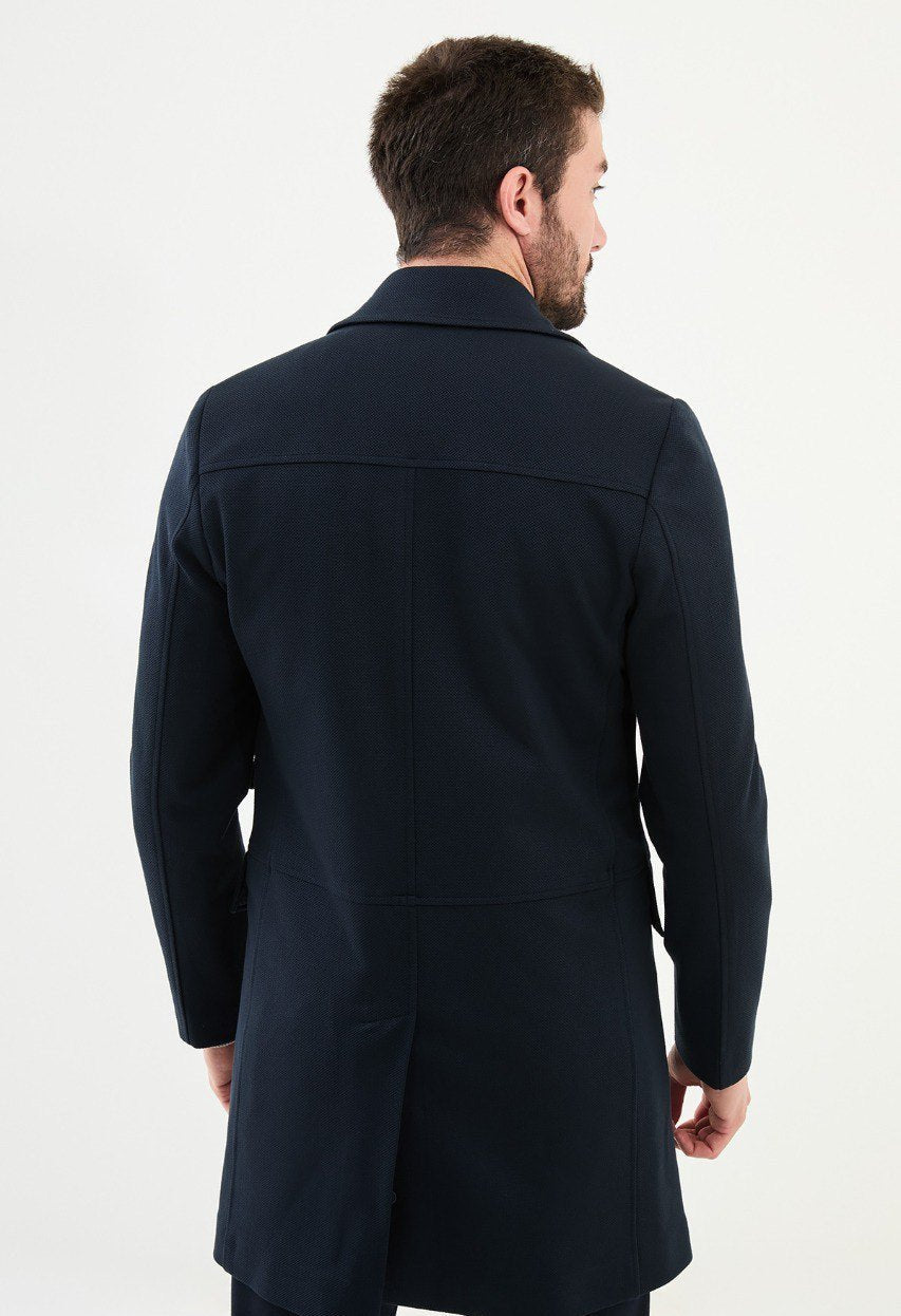 Special Design Slim Fit Navy Blue Coat