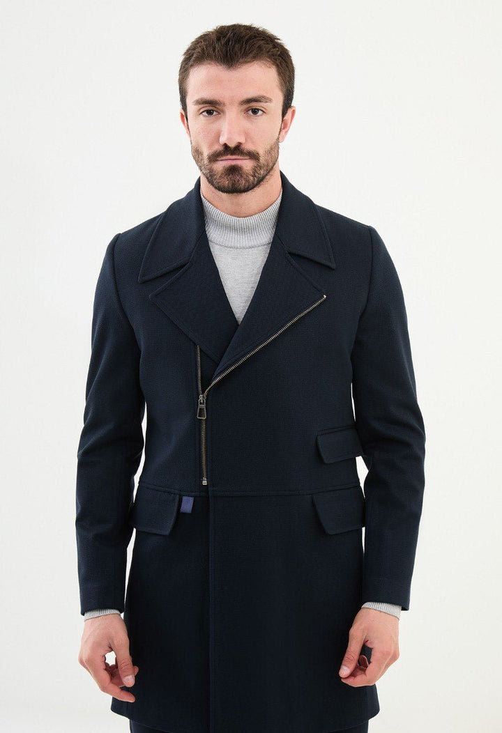 Special Design Slim Fit Navy Blue Coat