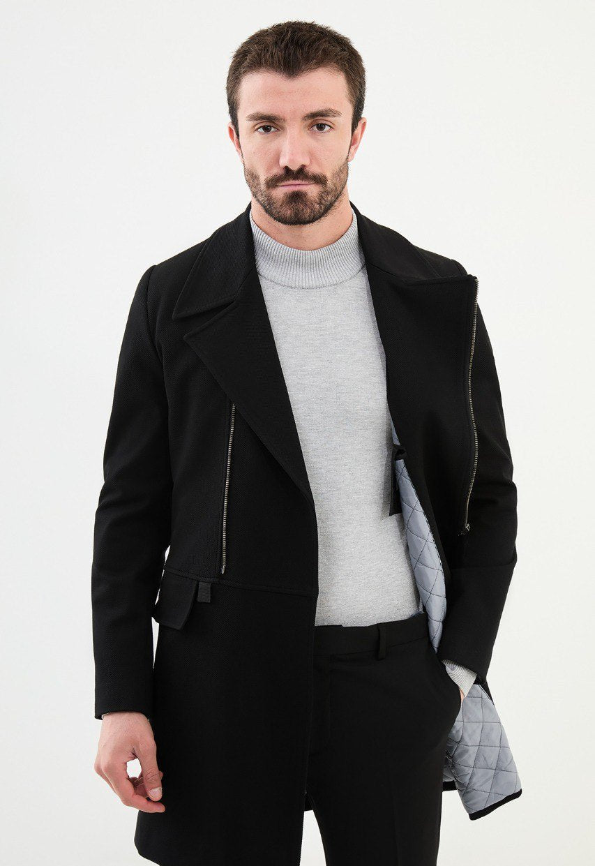 Special Design Slim Fit Black Coat