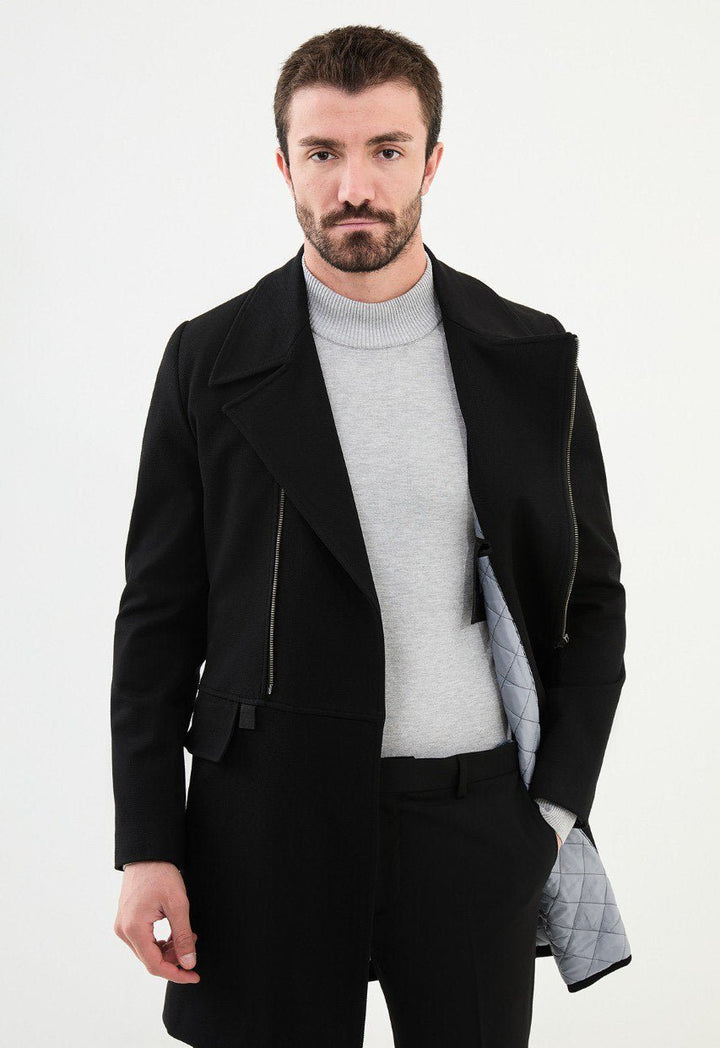 Special Design Slim Fit Black Coat