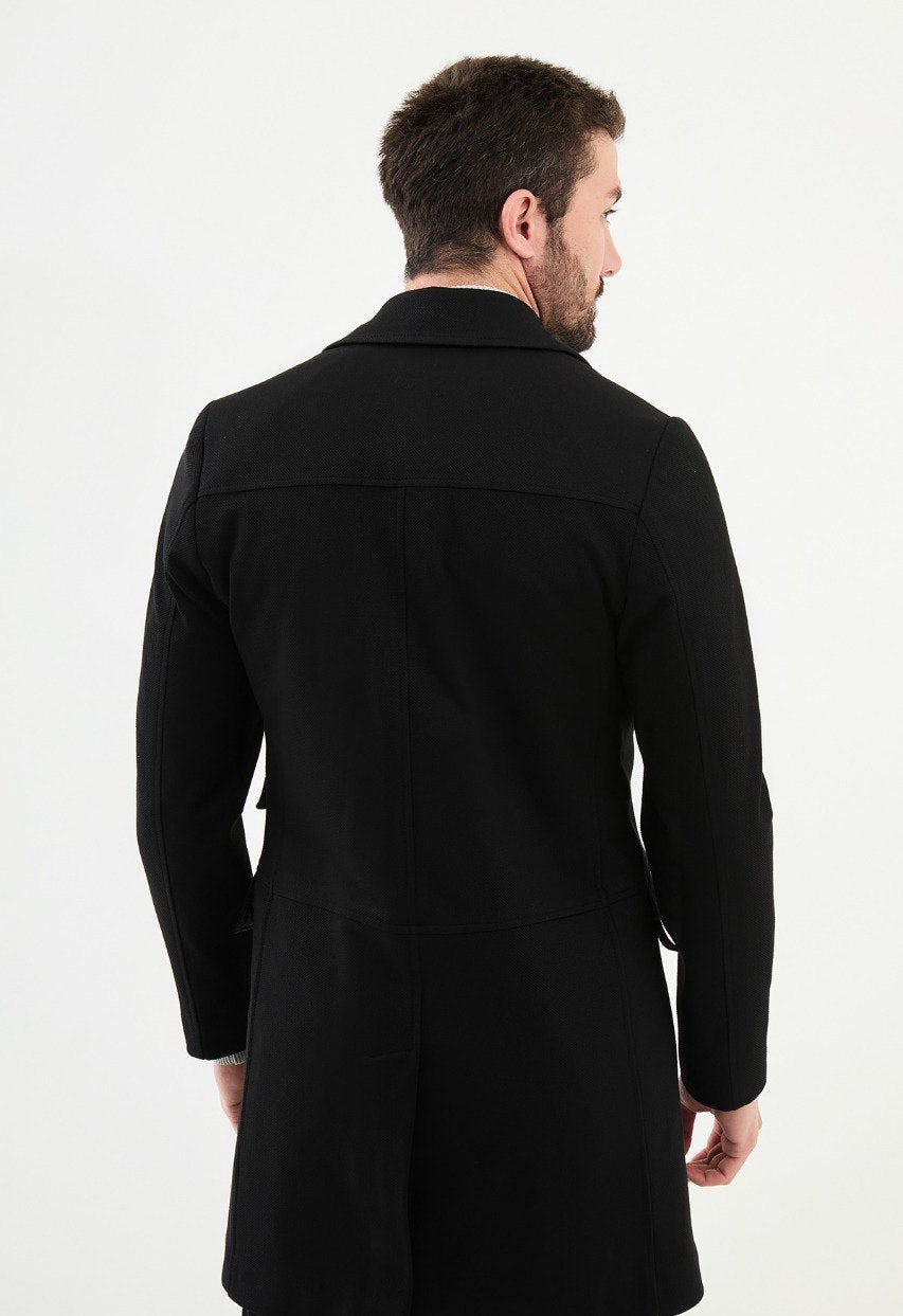 Special Design Slim Fit Black Coat