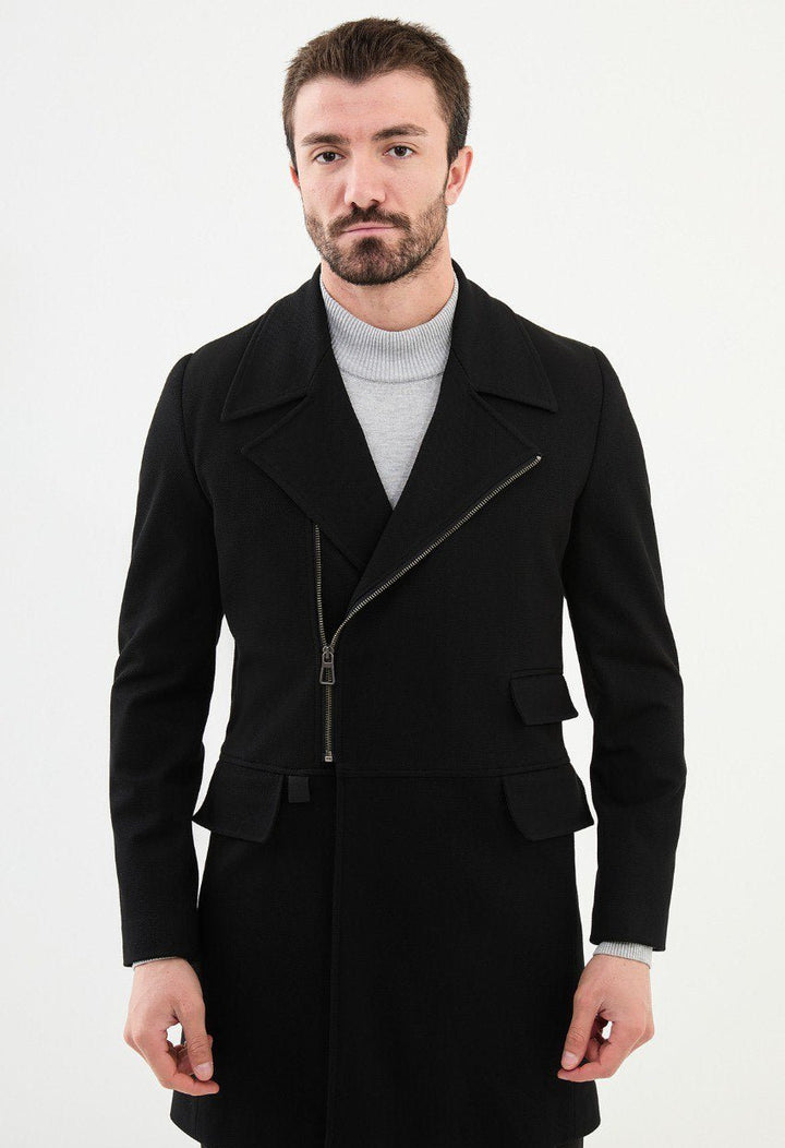 Special Design Slim Fit Black Coat