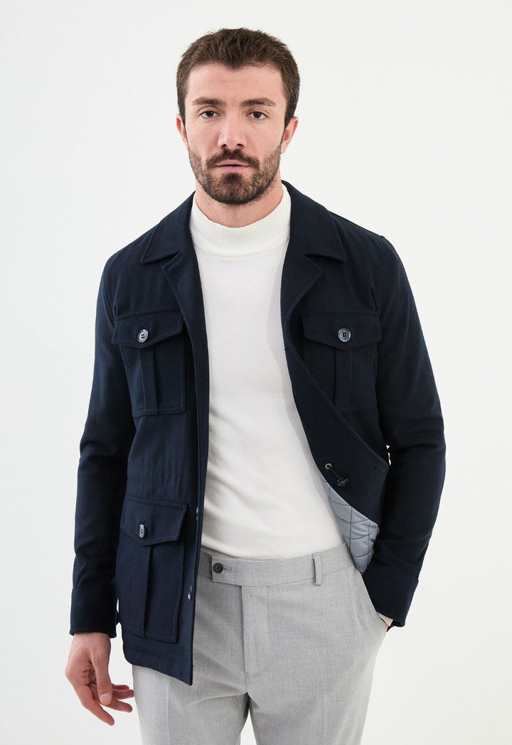 Special Design Slim Fit Navy Blue Coat