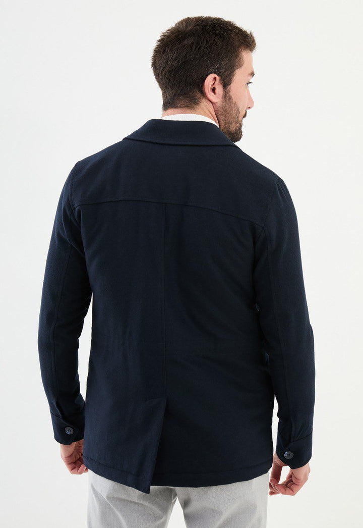 Special Design Slim Fit Navy Blue Coat