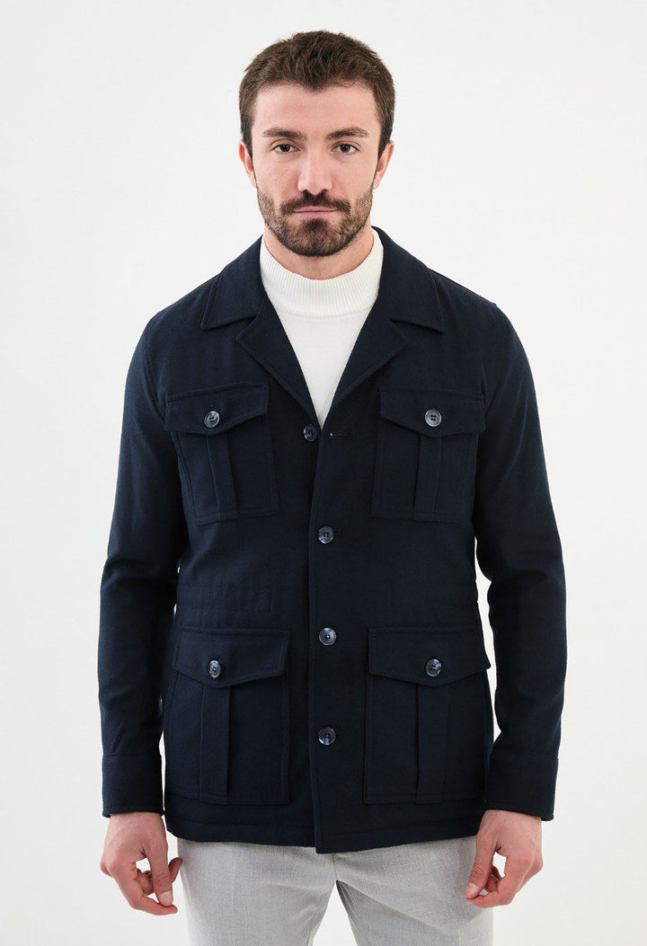 Special Design Slim Fit Navy Blue Coat