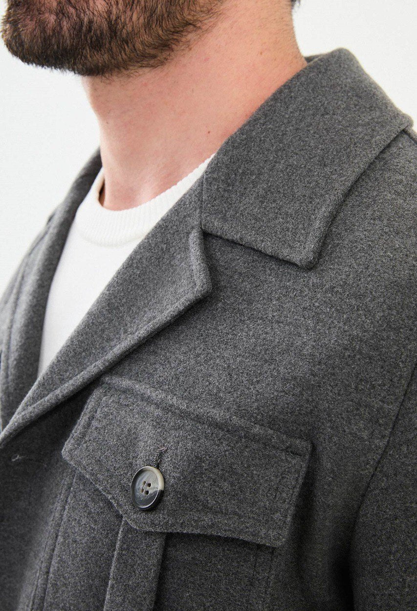 Special Design Slim Fit Gray Coat