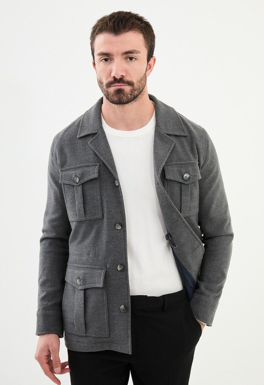 Special Design Slim Fit Gray Coat