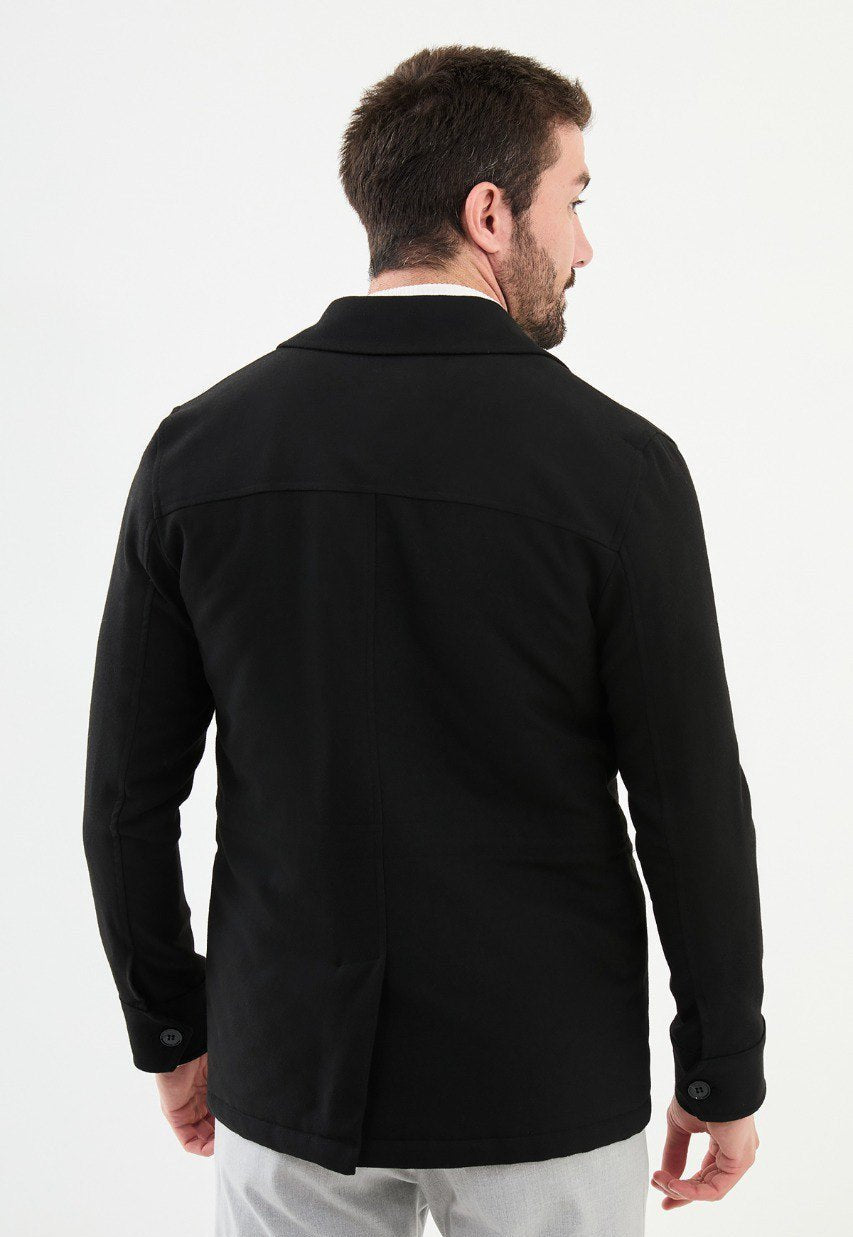 Special Design Slim Fit Black Coat