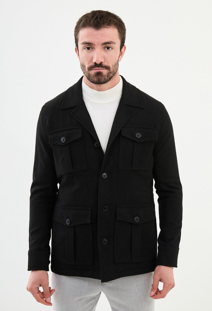 Special Design Slim Fit Black Coat