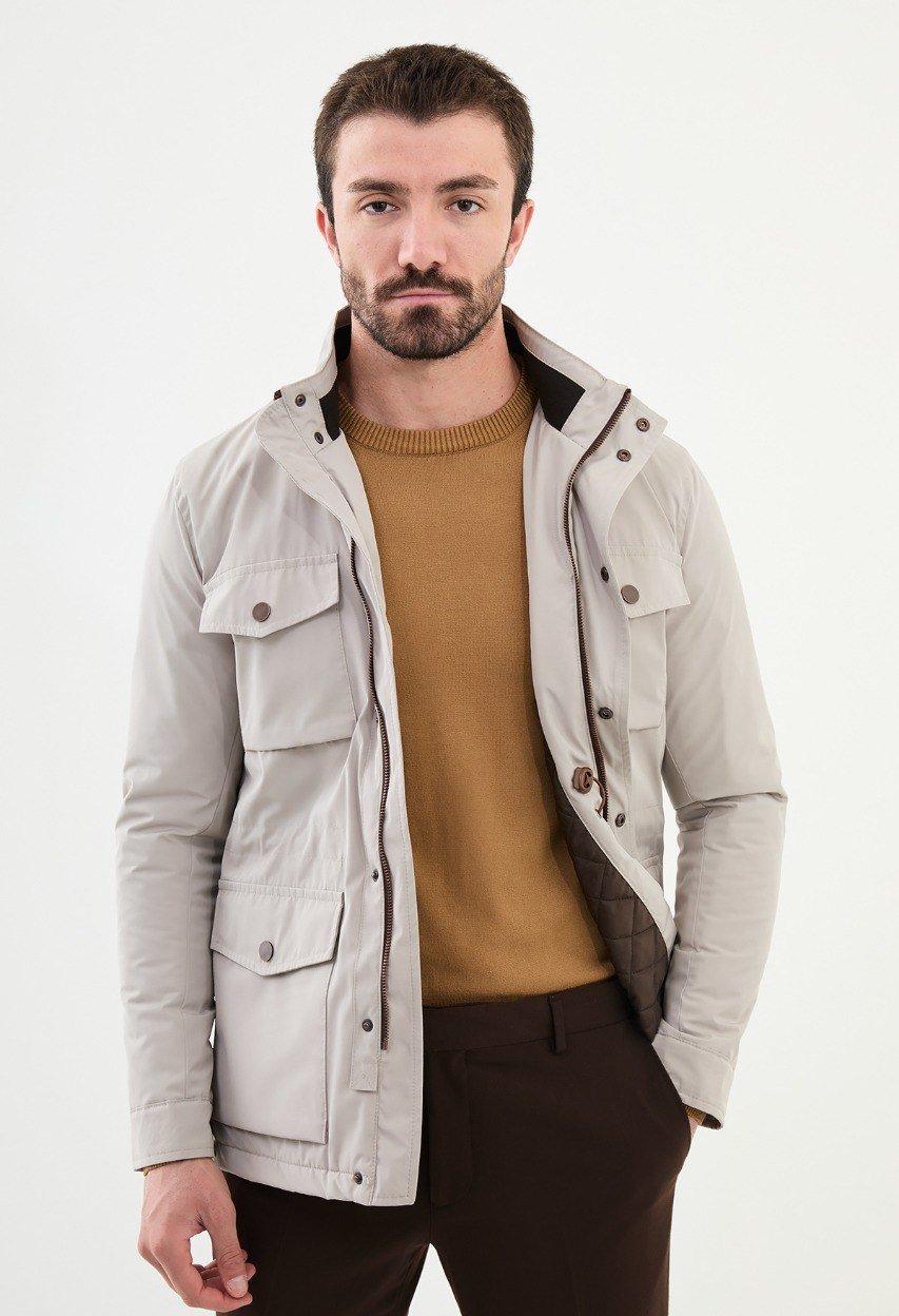 Special Design Slim Fit Beige Coat