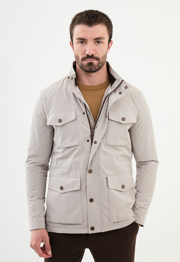 Special Design Slim Fit Beige Coat