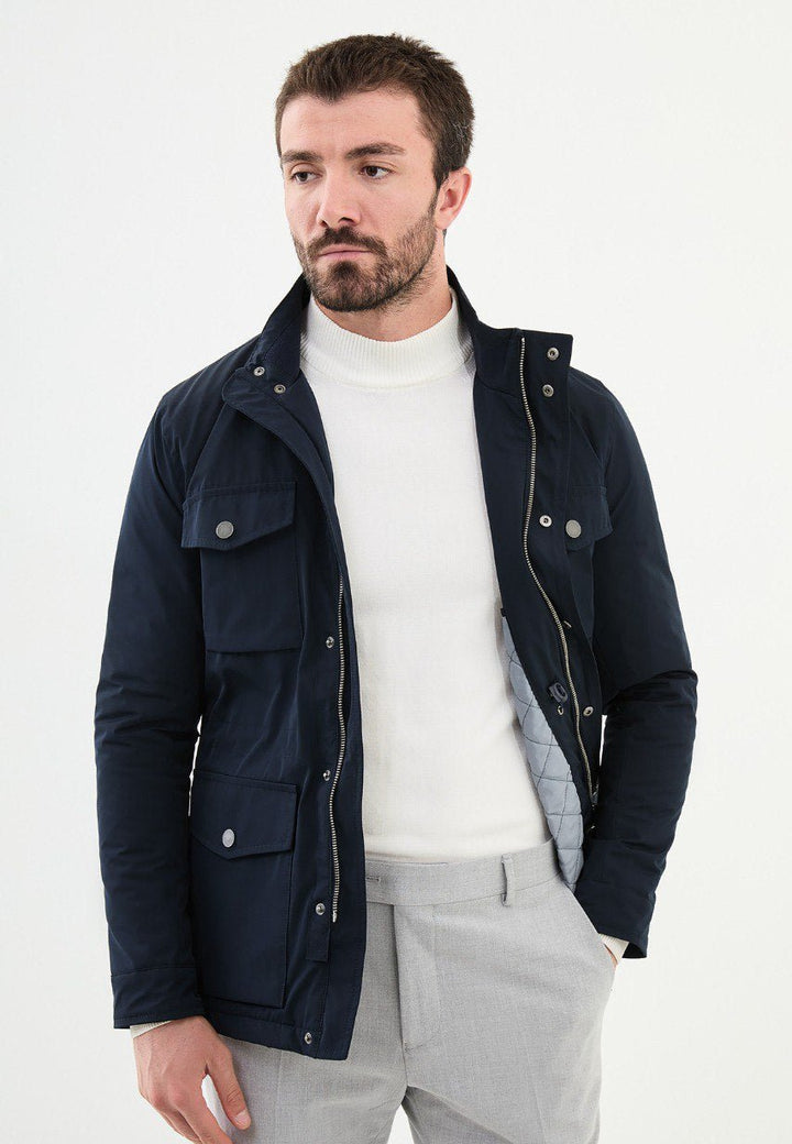 Special Design Slim Fit Navy Blue Coat