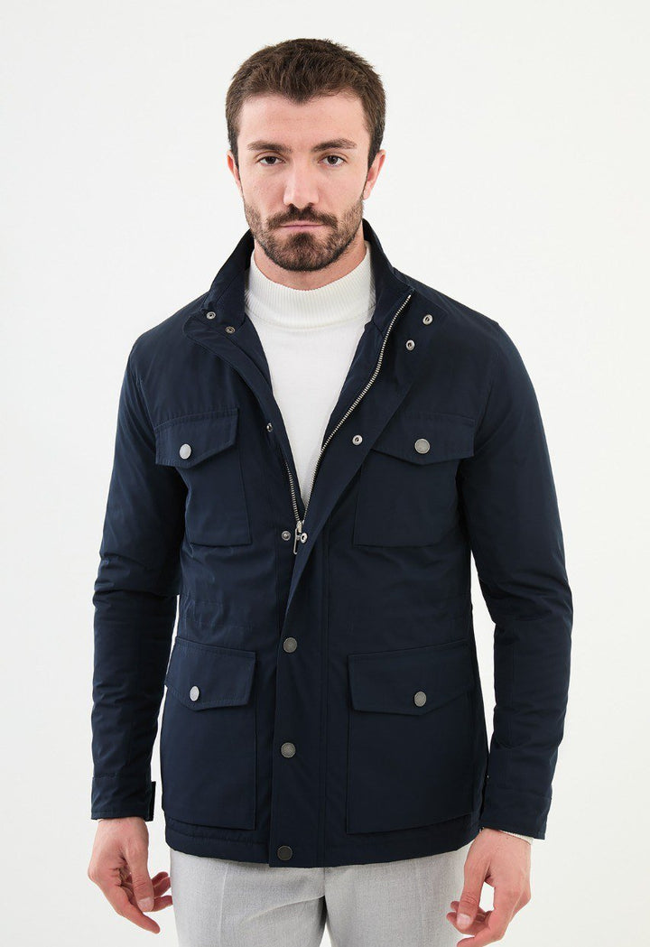 Special Design Slim Fit Navy Blue Coat