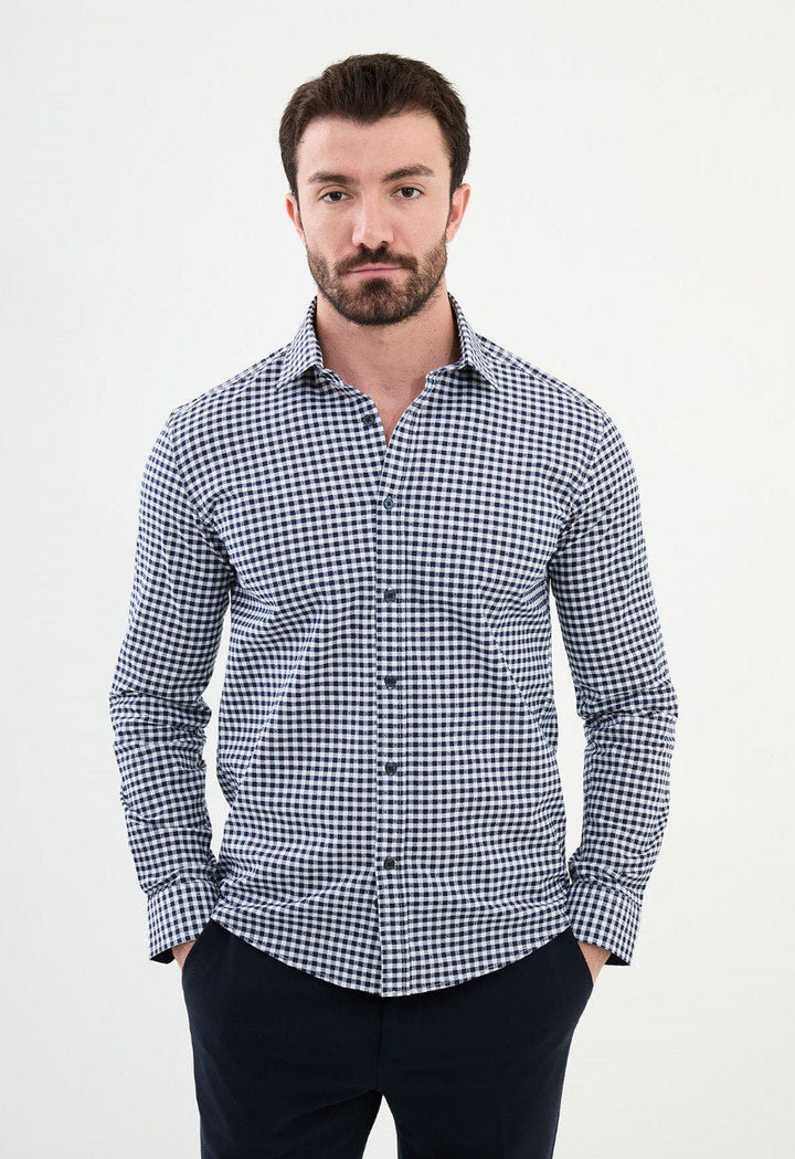 Special Design Slim Fit  Blue-White Shirt