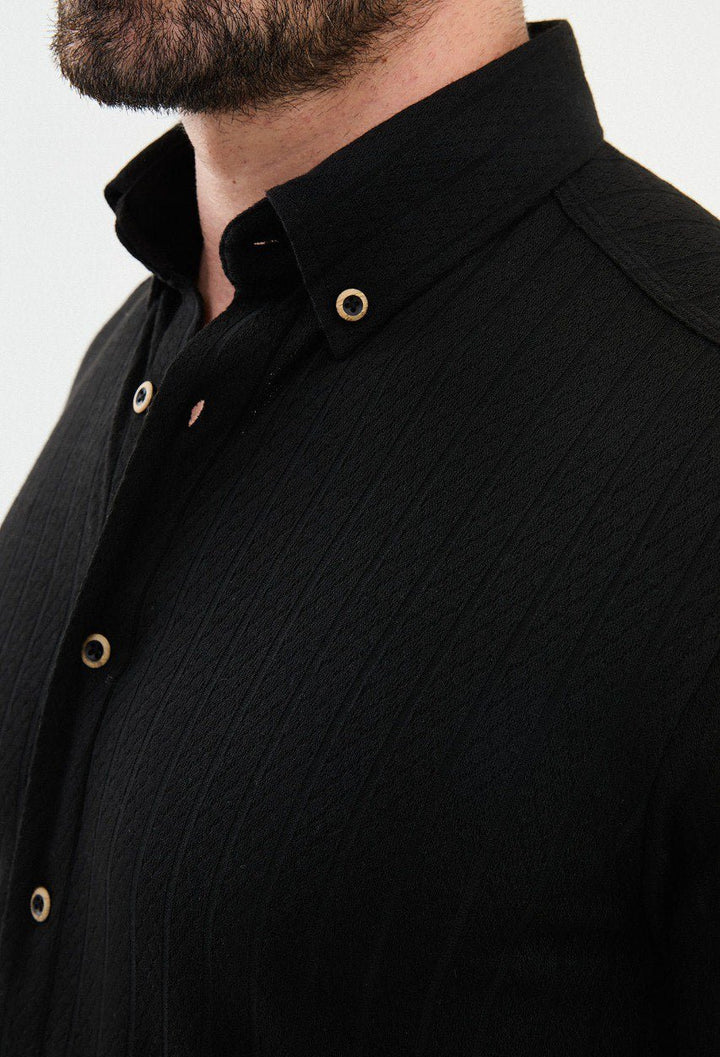 Special Design Slim Fit Black Shirt